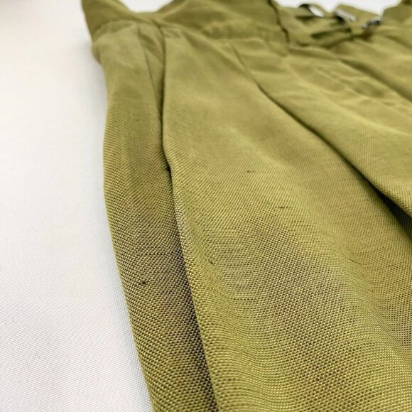 SANDRO OLIVE GREEN LINEN BLEND HIGH RISE STRAIGHT LEG PLEATED TROUSER - 0 - Picture 6 of 9